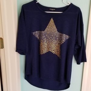 Metal studded, blue short sleeve sweater. Size M.